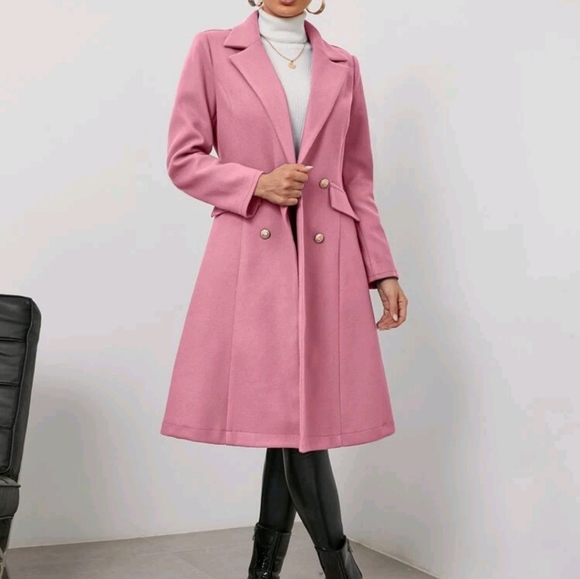 Double Breasted Fake Pocket Lapel Neck Overcoat - Picture 6 of 7